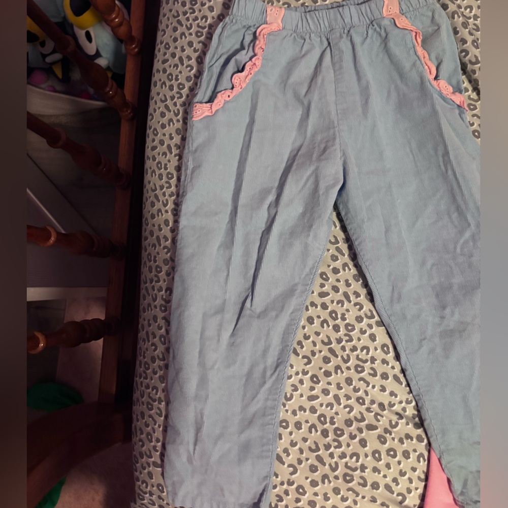 The Beaufort Bonnet Company Corduroy Blue Pants with Pink Accents